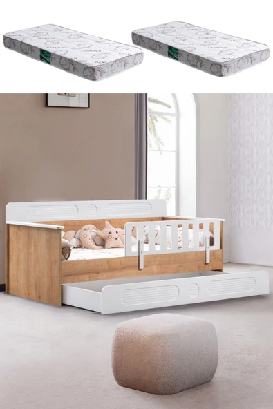 Yavrulu Karyola, Flora Yavrulu Montessori Karyola - Ceviz + 2 Adet Comfort Yatak