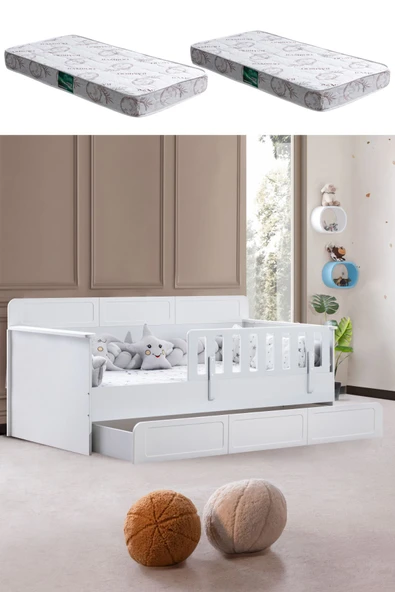 Yavrulu Karyola, Mira Yavrulu Montessori Karyola - Beyaz + 2 Adet Comfort Yatak