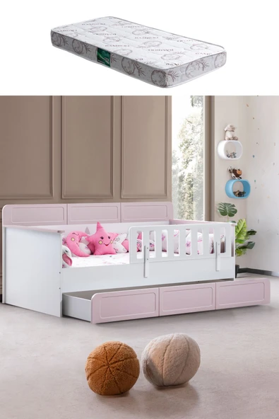 Yavrulu Karyola, Mira Yavrulu Montessori Karyola - Pembe + 1 Adet Comfort Yatak