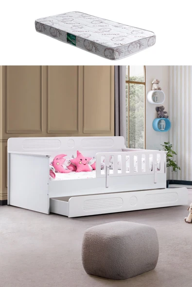 Yavrulu Karyola, Flora Yavrulu Montessori Karyola - Beyaz + 1 Adet Comfort Yatak