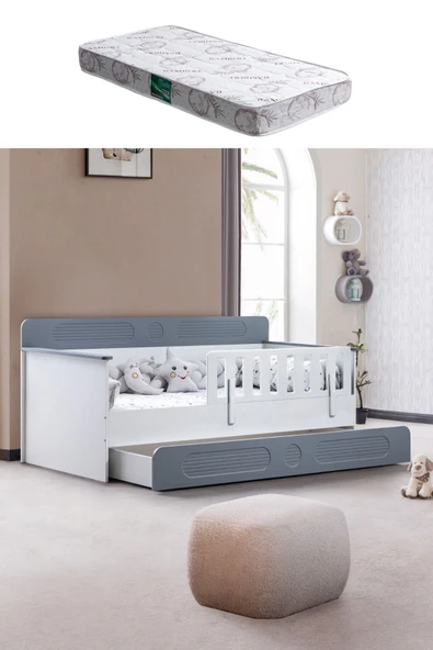 Yavrulu Karyola, Flora Yavrulu Montessori Karyola - Gri + 1 Adet Comfort Yatak