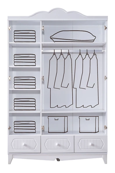 Flower Çocuk Odası Takımı, Flower Yavrulu Karyola, 3 Kapaklı Dolap - Beyaz - 5