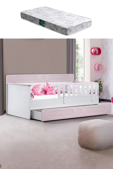 Yavrulu Karyola, Flora Yavrulu Montessori Karyola - Pembe + 1 Adet Comfort Yatak