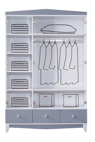 Bello Çocuk Odası Takımı, Bello Yavrulu Karyola, Fethiye 3 Kapaklı Dolap - Gri - 6