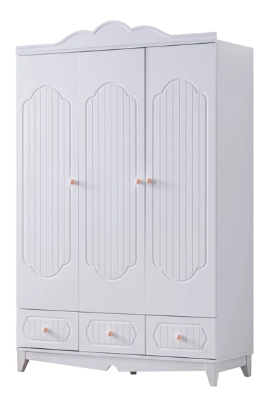 Flower Çocuk Odası Takımı, Flower Yavrulu Karyola, 3 Kapaklı Dolap - Beyaz - 4