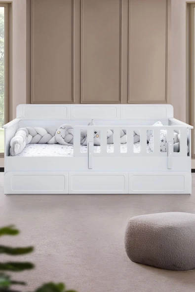Yavrulu Karyola, Mira Yavrulu Montessori Karyola - Beyaz + 2 Adet Comfort Yatak - 3
