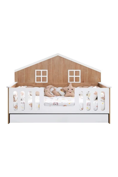 Yavrulu Karyola, Bello Yavrulu Montessori Yatak - Ceviz + 2 Adet Comfort Yatak - 4