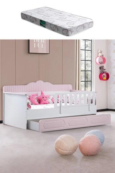 Yavrulu Karyola, Flower Yavrulu Montessori Karyola - Pembe + 1 Adet Comfort Yatak