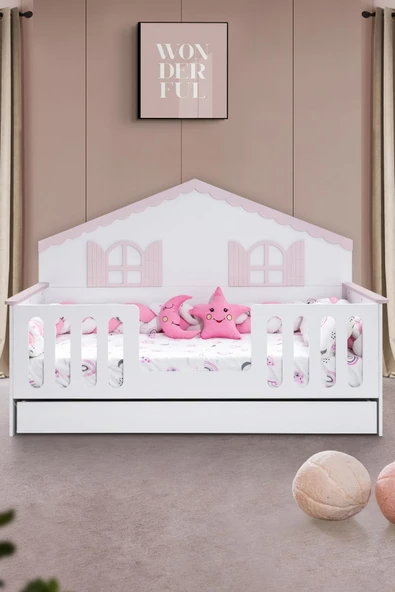 Poli Çocuk Odası Takımı, Poli Yavrulu Karyola, Flower 3 Kapaklı Dolap - Pembe - 3