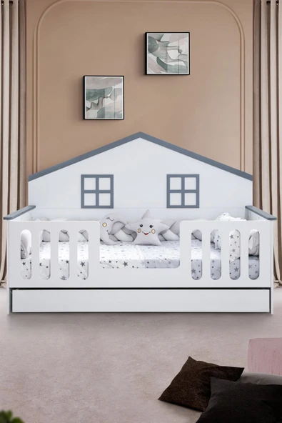 Bello Çocuk Odası Takımı, Bello Yavrulu Karyola, Fethiye 3 Kapaklı Dolap - Gri - 3