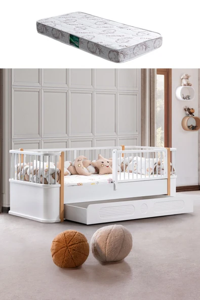 Yavrulu Karyola, Antalya Montessori Yavrulu Yatak - Ceviz + 1 Adet Comfort Yatak