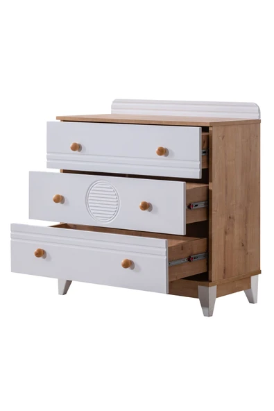 Antalya Çocuk Odası Takımı, Antalya Yavrulu Karyola, Alvin 3 Kapaklı Dolap, Şifonyer - Ceviz - 8