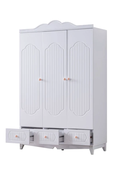 Flower Çocuk Odası Takımı, Flower Yavrulu Karyola, 3 Kapaklı Dolap - Beyaz - 6