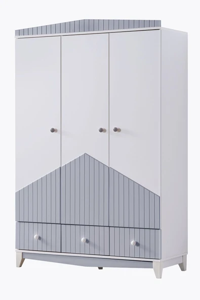 Bello Çocuk Odası Takımı, Bello Yavrulu Karyola, Fethiye 3 Kapaklı Dolap - Gri - 5