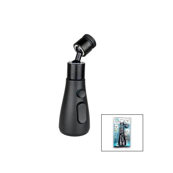 360 Derece Dönebilen- 3 Mod Siyah Yağmur Püskürtme Borulu Kubar Musluk Ucu ürün görseli