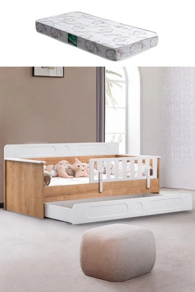 Yavrulu Karyola, Flora Yavrulu Montessori Karyola - Ceviz + 1 Adet Comfort Yatak