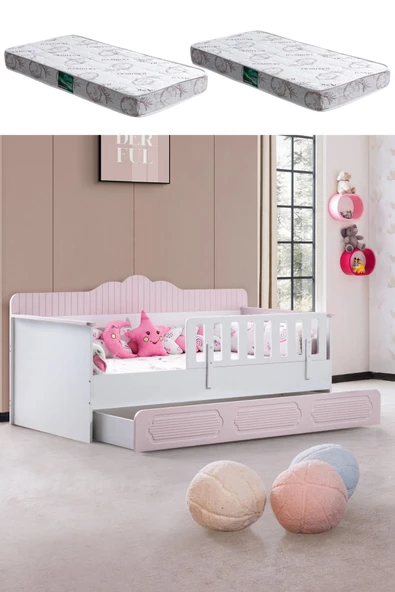 Yavrulu Karyola, Flower Yavrulu Montessori Karyola - Pembe + 2 Adet Comfort Yatak