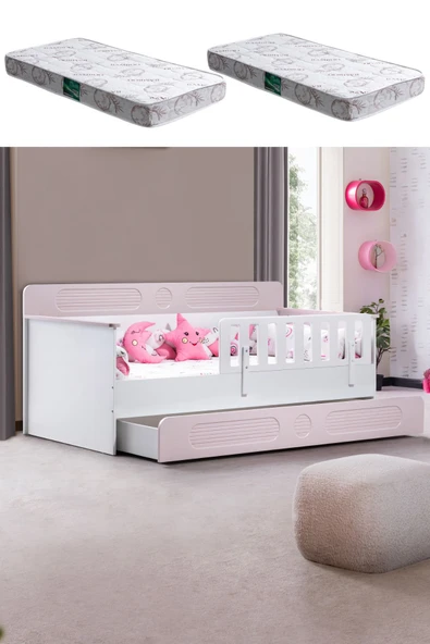 Yavrulu Karyola, Flora Yavrulu Montessori Karyola - Pembe + 2 Adet Comfort Yatak