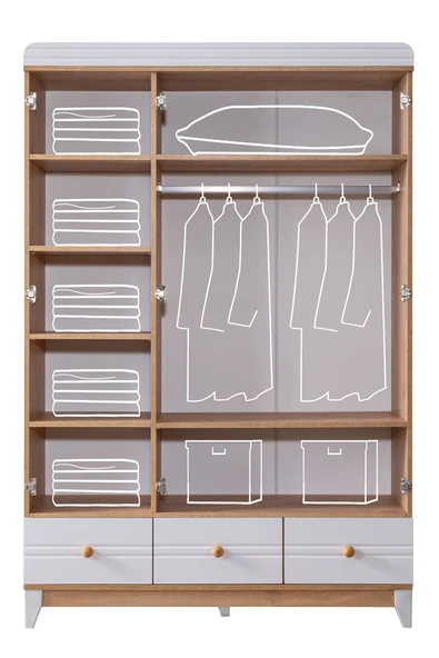 Antalya Çocuk Odası Takımı, Antalya Yavrulu Karyola, Alvin 3 Kapaklı Dolap, Şifonyer - Ceviz - 5