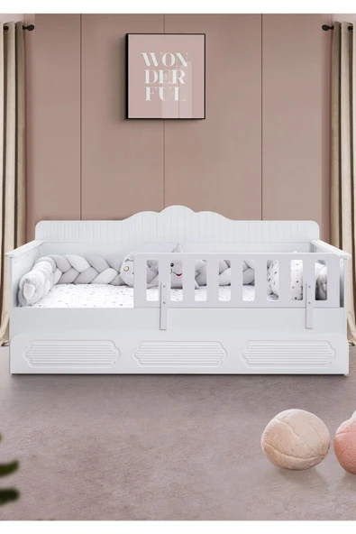 Flower Çocuk Odası Takımı, Flower Yavrulu Karyola, 3 Kapaklı Dolap - Beyaz - 3