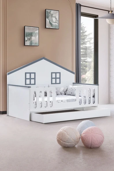 Bello Çocuk Odası Takımı, Bello Yavrulu Karyola, Fethiye 3 Kapaklı Dolap - Gri - 2