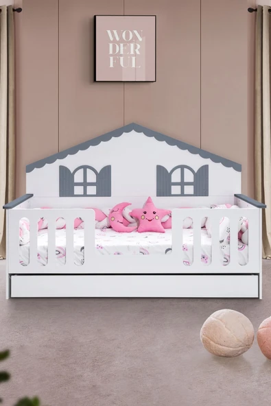 Yavrulu Karyola, Poli Yavrulu Montessori Yatak - Gri + 1 Adet Comfort Yatak - 3