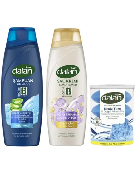 Dalan Kepeğe Karşı Etkili Şampuan 450 Ml + Dalan Saç Kremi 450 Ml + Dalan Klasik Deniz Tuzu 110x4
