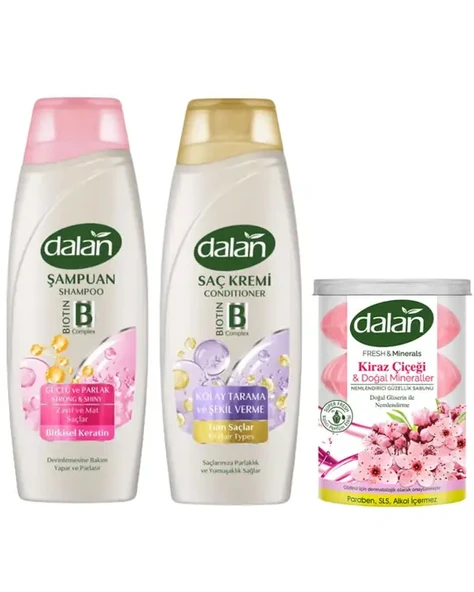 Dalan Güçlü ve Parlak Saçlar İçin Şampuan 450 Ml + Dalan Saç Kremi 450 Ml + Dalan Klasik Kiraz Çiçeği 110x4