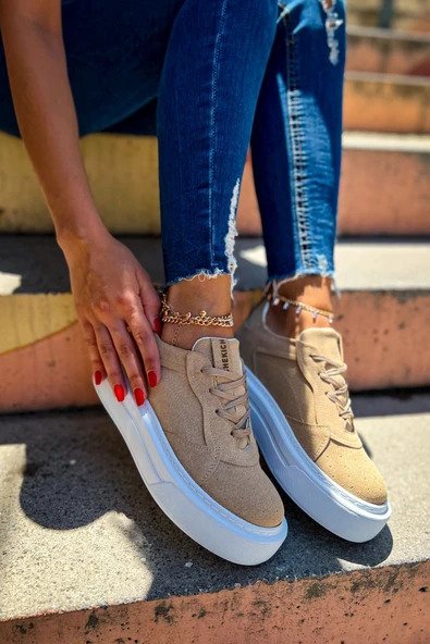 Pabucmarketi Bağcıklı Kadın Spor Ayakkabı Kum - 2