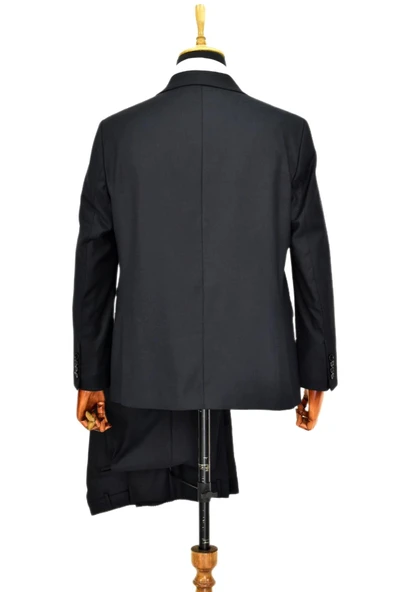 Erkek Lacivert Armürlü 4 Drop Çift Yırtmaçlı Takım Elbise BGL-ST04567 - Resim 5