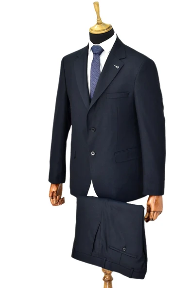 Erkek Lacivert Armürlü 4 Drop Çift Yırtmaçlı Takım Elbise BGL-ST04567 - Resim 3