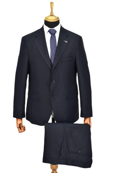 Erkek Lacivert Armürlü 4 Drop Çift Yırtmaçlı Takım Elbise BGL-ST04567 - Resim 2