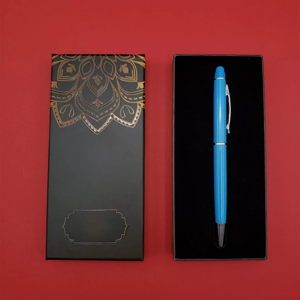 Mandala Desenli Kutulu Turkuaz Tükenmez Kalem - 1