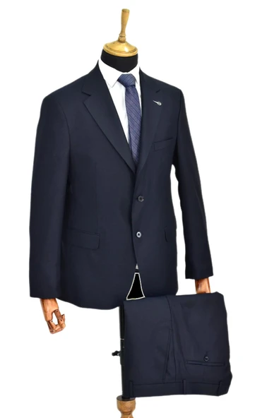 Erkek Lacivert Armürlü 4 Drop Çift Yırtmaçlı Takım Elbise BGL-ST04567 - Resim 4
