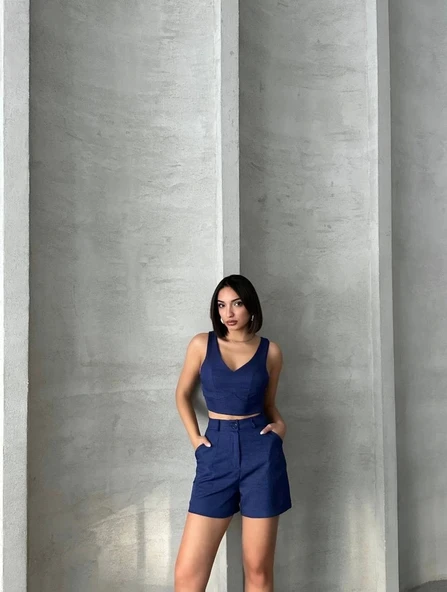 Şortlu keten takım s255014 - 5