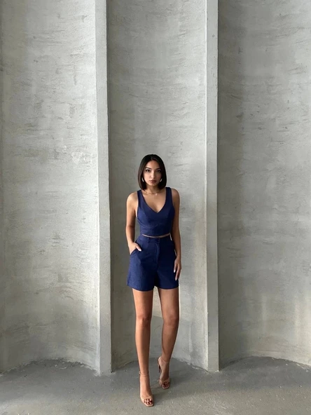 Şortlu keten takım s255014 - 2