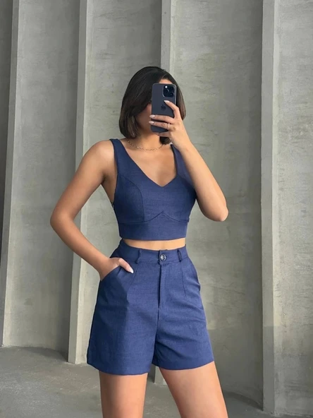 Şortlu keten takım s255014 - 6