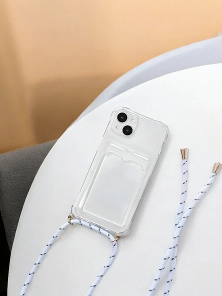 Apple iPhone 13-14 Askılı Kartlıklı Antişok Kılıf Beyaz ürün görseli
