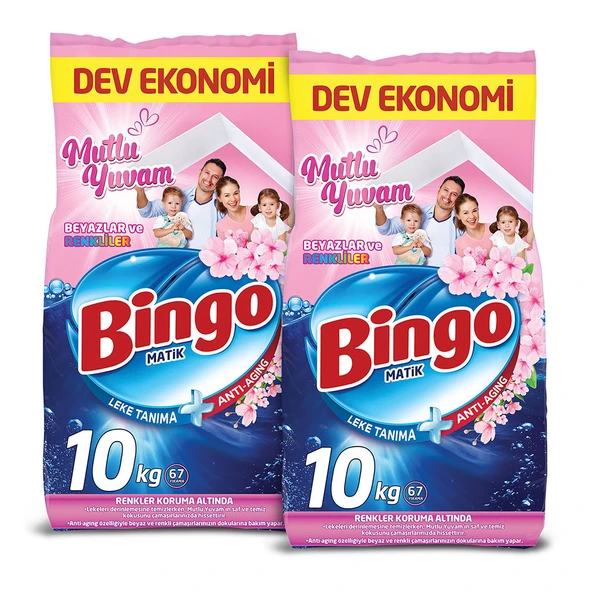 Bingo Matik 10 kg Mutlu Yuvam Renkliler ve Beyazlar Toz Çamaşır Deterjanı Ekonomi Paketi 2'li - 2