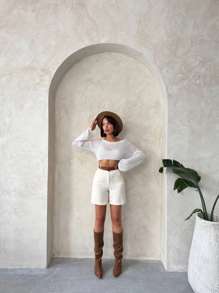 Gabardin kumaş şort - 4