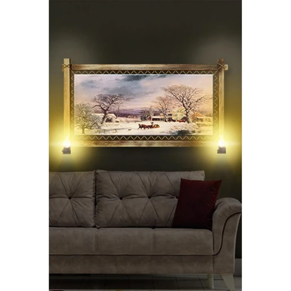 Kanvas Kış Tablo Rustik Lambalı Tablo - Resim 2