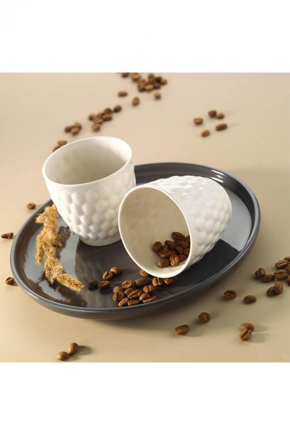 Kütahya Porselen Favo Espresso Kahve Fincan Seti 150 cc Krem 2 li