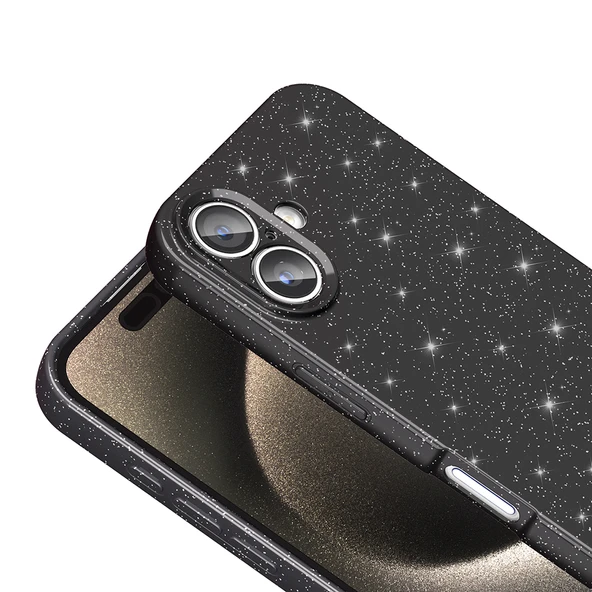 Gpack iPhone 16 uyumlu Kılıf Koton Simli Silikon Arka Kapak Kamera Korumalı - Resim 3