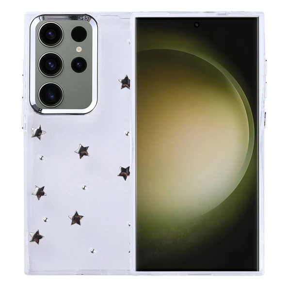 Gpack Samsung Galaxy S25 Ultra uyumlu Kılıf Kenarlar Airbagli Simli Şeffaf Kutup Kapak - Resim 2