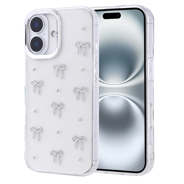 Gpack iPhone 16 Plus uyumlu Kılıf Kenarlar Airbagli Simli Şeffaf Kutup Kapak