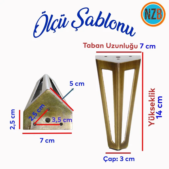 Mobilya Koltuk Baza Puf Kanepe Tv Ünite Masa Ayağı Ayakları Metal Ayak 14 Cm Antik Sarı 4 Adet - 2