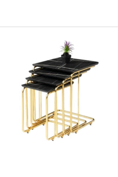 MS - MM /4 Lü Tekerlekli C Zigon Sehpa - Sonata ( HG-Gold Ayak )