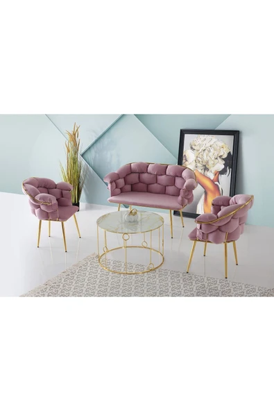 Ms - Mg502- Gp / Balon Çay Bahçe Takımı Gold Ayak Pembe Kumaş