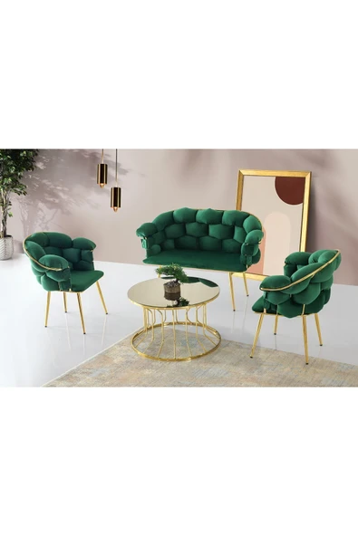 Ms - Mg502- Gy / Balon Çay Bahçe Takımı Gold Ayak Yeşil Kumaş