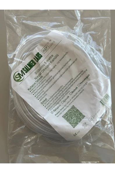 SALMED Oksijen Kanülü 5 METRE Silikonlu Nazal Kanül Yetişkin